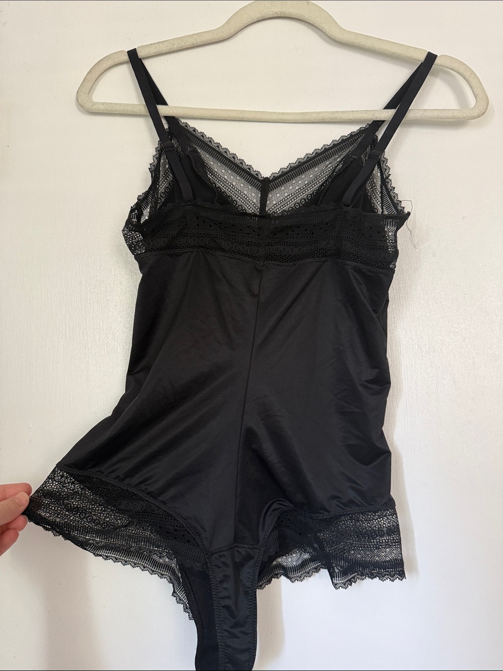 SPANX Assets Black Lace-Trim Satin Chemise Bodysuit - Picture 2 of 4